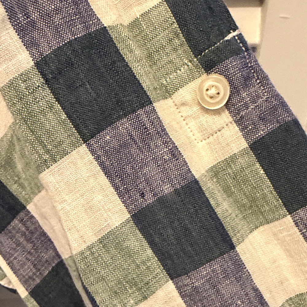 Massimo Dutti linen Blue and White /Green  Checkered Shirt size M - Picture 4 of 8